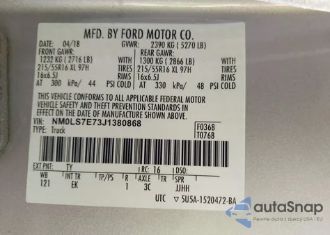 2018 Ford Transit Connect Xl из США, поврежденный, VIN NM0LS7E73J1380868